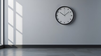 A simple, modern wall clock with clean lines and no numbers on a plain wall