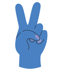 Peace gesture. blue hand vector illustration.