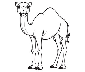 Camel cartoon illustration coloring page of a cute camel