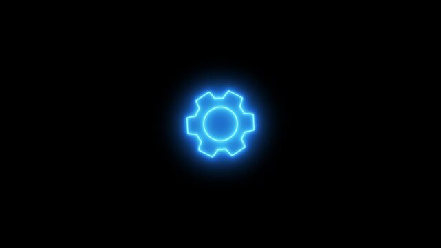 Glowing neon line setting icon with spinning gears icon animated. Settings icon animation isolated on black background. Technology setting icon concept.