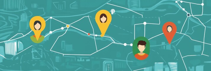 Fototapeta premium This illustration depicts geographic targeting, a key strategy for businesses to reach their ideal customers. It showcases a map with multiple pinpoints representing customer locations, symbolizing th