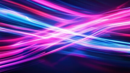 Futuristic abstract motion light trails creating dynamic patterns of vibrant colors, set against a dark background.