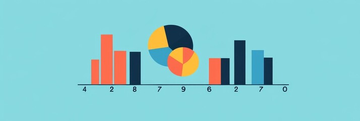 Obraz premium This image showcases a financial report visualized through a pie chart and bar graph. The pie chart represents different segments of a budget or revenue, while the bar graph displays numerical data. T