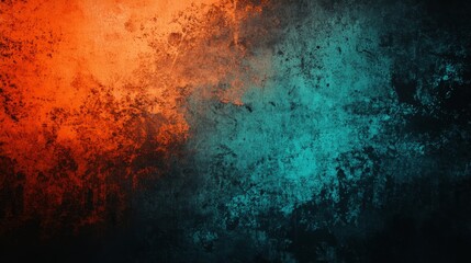 Obraz premium This image features a teal and orange gradient background with a grainy texture. The color gradient transitions from bright orange to dark teal, creating a dramatic and visually appealing effect. The 