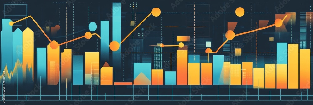 Aufkleber this image showcases a flat design stock chart with fundamental indicators. it represents growth, tr