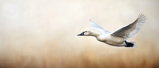 Obraz premium A goose in flight, wings spread wide, head tilted back as if emerging from the water