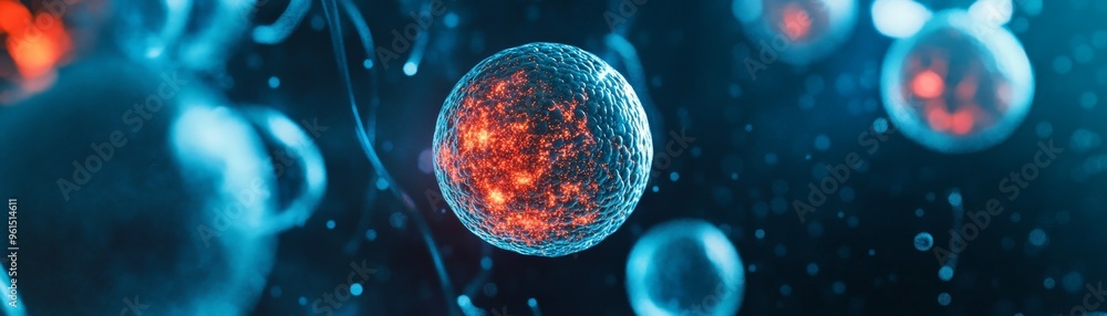 Poster this image shows a microscopic view of cells in a biological sample. the cells are spherical and tra