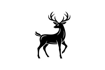 Gold Deer Logo. Simple Vector illustration. Emblem design business template. Classic Deer icon. Nature Wildlife Hunting. Silhouette Head. Stag, Buck, Hart, Reindeer, Mule, Whitetail, Elk, Antler. 