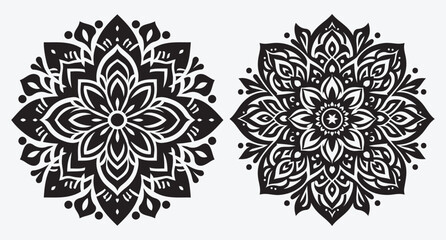 Elegant Floral Mandala Pattern Silhouettes Collection of Abstract Floral Ornaments