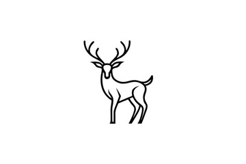 Gold Deer Logo. Simple Vector illustration. Emblem design business template. Classic Deer icon. Nature Wildlife Hunting. Silhouette Head. Stag, Buck, Hart, Reindeer, Mule, Whitetail, Elk, Antler. 