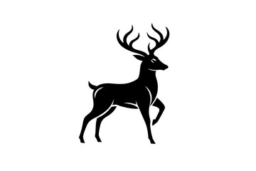 Gold Deer Logo. Simple Vector illustration. Emblem design business template. Classic Deer icon. Nature Wildlife Hunting. Silhouette Head. Stag, Buck, Hart, Reindeer, Mule, Whitetail, Elk, Antler. 