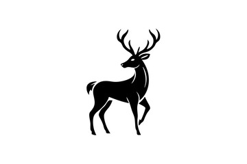 Gold Deer Logo. Simple Vector illustration. Emblem design business template. Classic Deer icon. Nature Wildlife Hunting. Silhouette Head. Stag, Buck, Hart, Reindeer, Mule, Whitetail, Elk, Antler. 