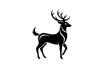 Gold Deer Logo. Simple Vector illustration. Emblem design business template. Classic Deer icon. Nature Wildlife Hunting. Silhouette Head. Stag, Buck, Hart, Reindeer, Mule, Whitetail, Elk, Antler. 