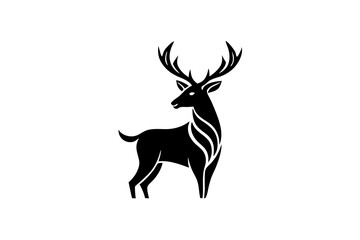 Gold Deer Logo. Simple Vector illustration. Emblem design business template. Classic Deer icon. Nature Wildlife Hunting. Silhouette Head. Stag, Buck, Hart, Reindeer, Mule, Whitetail, Elk, Antler. 