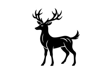 Gold Deer Logo. Simple Vector illustration. Emblem design business template. Classic Deer icon. Nature Wildlife Hunting. Silhouette Head. Stag, Buck, Hart, Reindeer, Mule, Whitetail, Elk, Antler. 