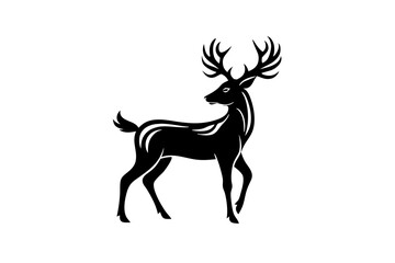 Gold Deer Logo. Simple Vector illustration. Emblem design business template. Classic Deer icon. Nature Wildlife Hunting. Silhouette Head. Stag, Buck, Hart, Reindeer, Mule, Whitetail, Elk, Antler. 