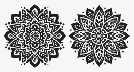 Elegant Floral Mandala Pattern Silhouettes Collection of Abstract Floral Ornaments