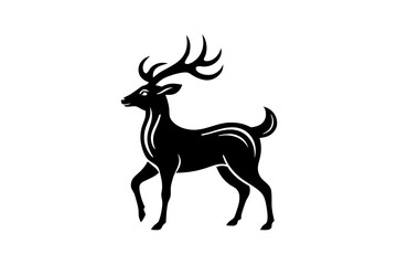 Gold Deer Logo. Simple Vector illustration. Emblem design business template. Classic Deer icon. Nature Wildlife Hunting. Silhouette Head. Stag, Buck, Hart, Reindeer, Mule, Whitetail, Elk, Antler. 