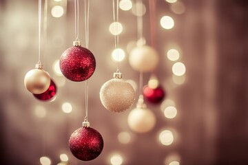 Christmas ornaments hanging against a dark background