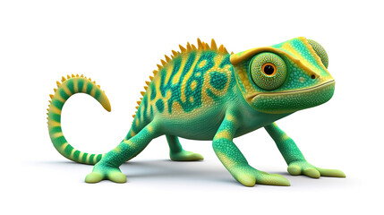 Obraz premium Cute cartoon Chameleon, vibrant and detailed, isolated on a white background.