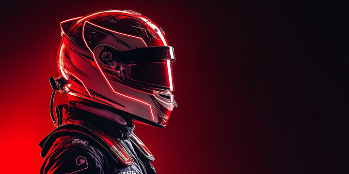 formula one pilot in helmet side view