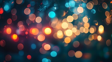 Blurry image of a light-filled night sky with a bright yellow background. Light scattered across the sky It creates a feeling of movement and energy. The yellow background adds warmth.