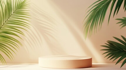 Fototapeta premium Minimalist summer background in 3D, featuring a clean podium or pedestal for showcasing products.