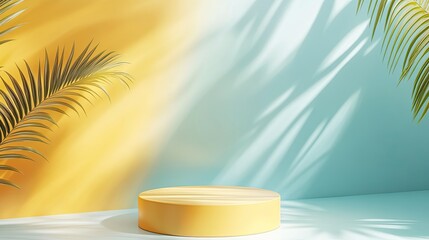 Obraz premium Minimalist summer background in 3D, featuring a clean podium or pedestal for showcasing products.