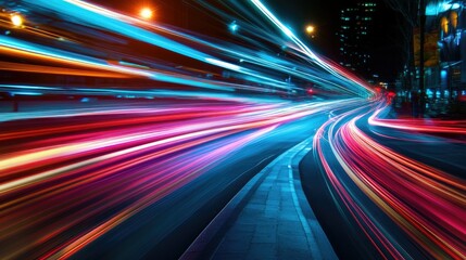 Modern light trails in motion, forming abstract, high-speed streaks of color with a futuristic vibe.