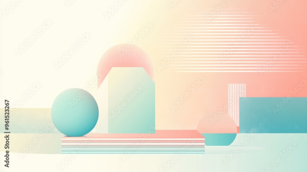 Poster clean and modern vector image of geometric shapes in a gradient of pastel colors, perfect for a mini