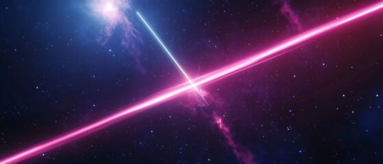 A bright pink and blue line in the sky with stars in the background