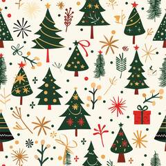 seamless pattern with Christmas trees and gifts. New Year's pattern for design, print