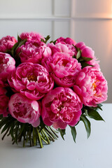 Title: Vibrant hot pink peonies delicately layered

