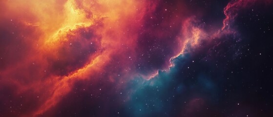 Obraz premium A colorful space scene with a bright orange cloud and a blue cloud
