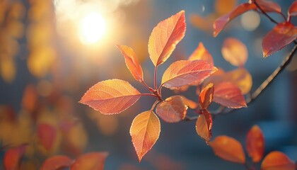 Sunlit Autumn Leaves on a Branch