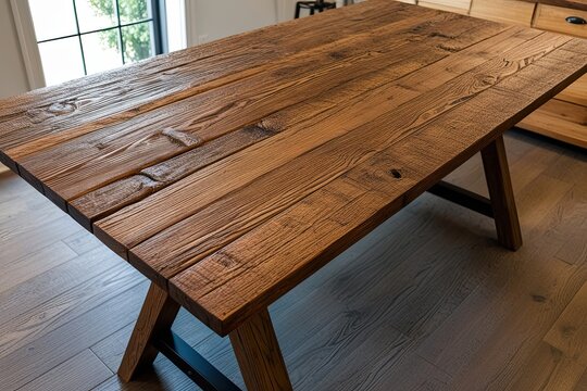 Textured Lumber Table Design with Rustic Oak Planks