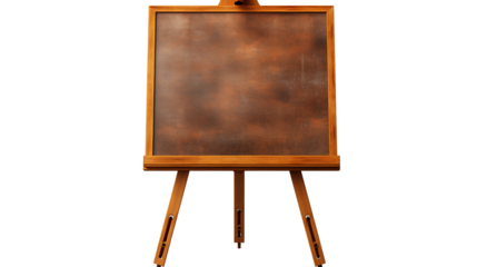 empty blank chalkboard with wooden stand, studio view, isolated on transparent background.