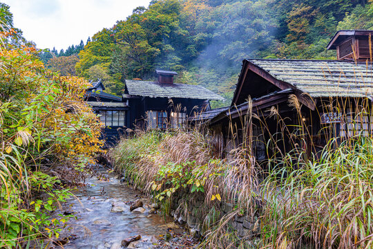 Autumn leaves at Nyuto Onsen in Akita Prefecture
