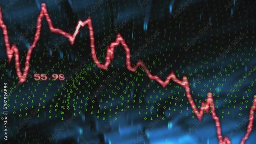 Poster Stock market data animation over binary code background