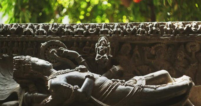 Ancient Statue Sheshashayi Or Shesha Also Known Like Sheshanaga Is Serpentine Demigod -naga- And King Of Serpents -nagaraja-. God Vishnu Is Resting On Shesha, Accompanied By His Consort Lakshmi