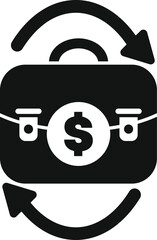 Obraz premium This simple vector icon represents the concept of money turnover, featuring a briefcase and exchange arrows