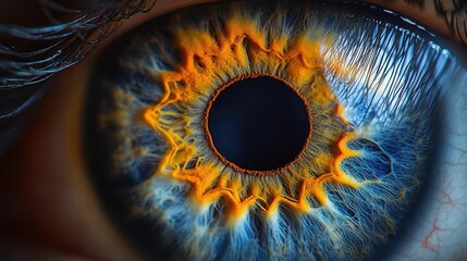 extreme closeup of human eye intricate iris patterns in vivid detail captures depth complexity and unique beauty of ocular anatomy macro photography showcases natures artistry