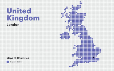 Obraz premium Creative Dotted Map of United Kingdom with capital London Square dots