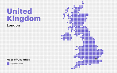 United Kingdom Dotted Map with capital London Square dots