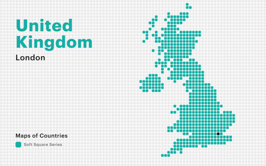 Fototapeta premium Creative Dotted Map of United Kingdom with capital London. Soft Square dots