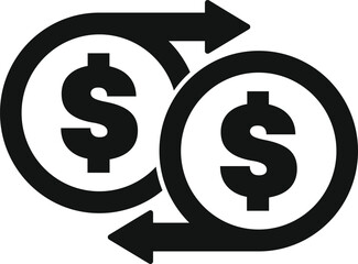 This vector icon represents a currency exchange, showing a concept of money transfer