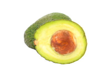 Fresh avocado halved on clean white surface