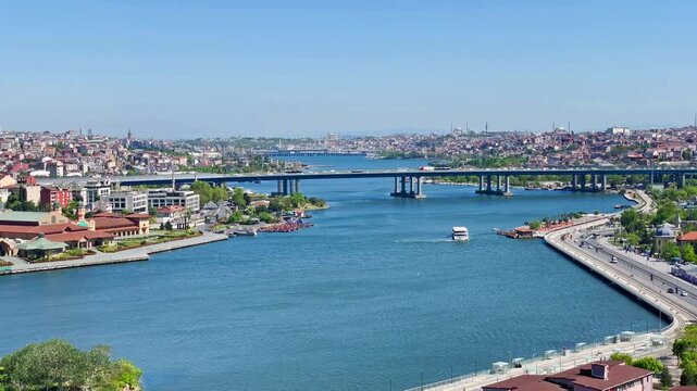 Istanbul city panorama with Golden Horn bay and view to Istanbul city architecture