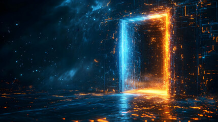 Abstract Illustration - Glowing Neon Portal, Futuristic Gateway in Digital Space