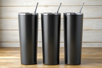 20 Oz Skinny Tumbler Mockup on Wooden Background